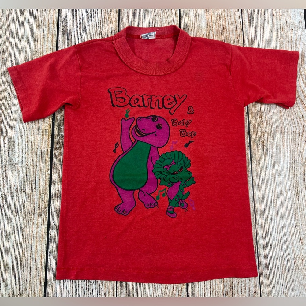 Vintage Kids Barney & Baby Bop Red T Shirt Size 5/6